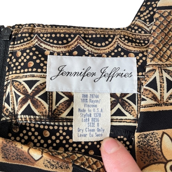 NWT Vintage 80’s or 90’s Jennifer Jeffries Black & Tan Printed Maxi Dress - Picture 7 of 9